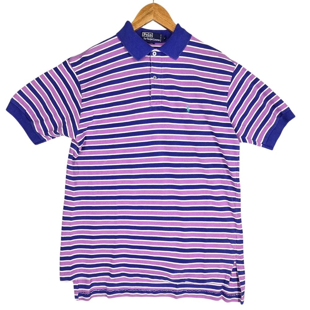 POLO BY RALPH LAUREN STRIPED POLO SHIRT – PURPLE/PINK/WHITE – MEN'S SIZE MEDIUM
